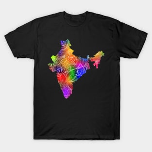 Colorful mandala art map of India with text in multicolor pattern T-Shirt